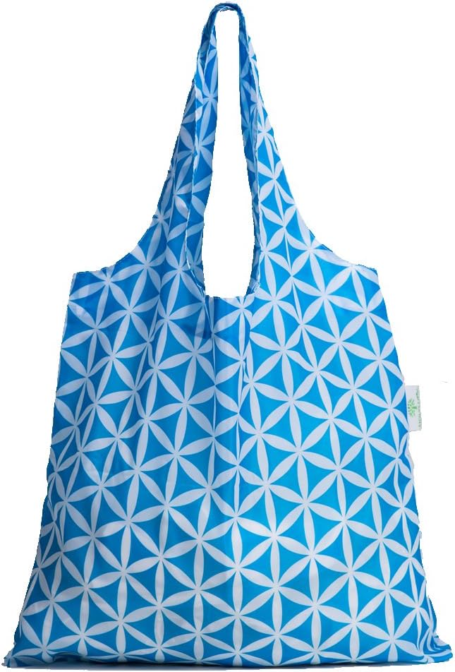 HOLYLUCK Reusable Grocery Bags,Heavy Duty Foldable Shopping Tote Bag (Standard, 3 Blue Geometric Flowers)
