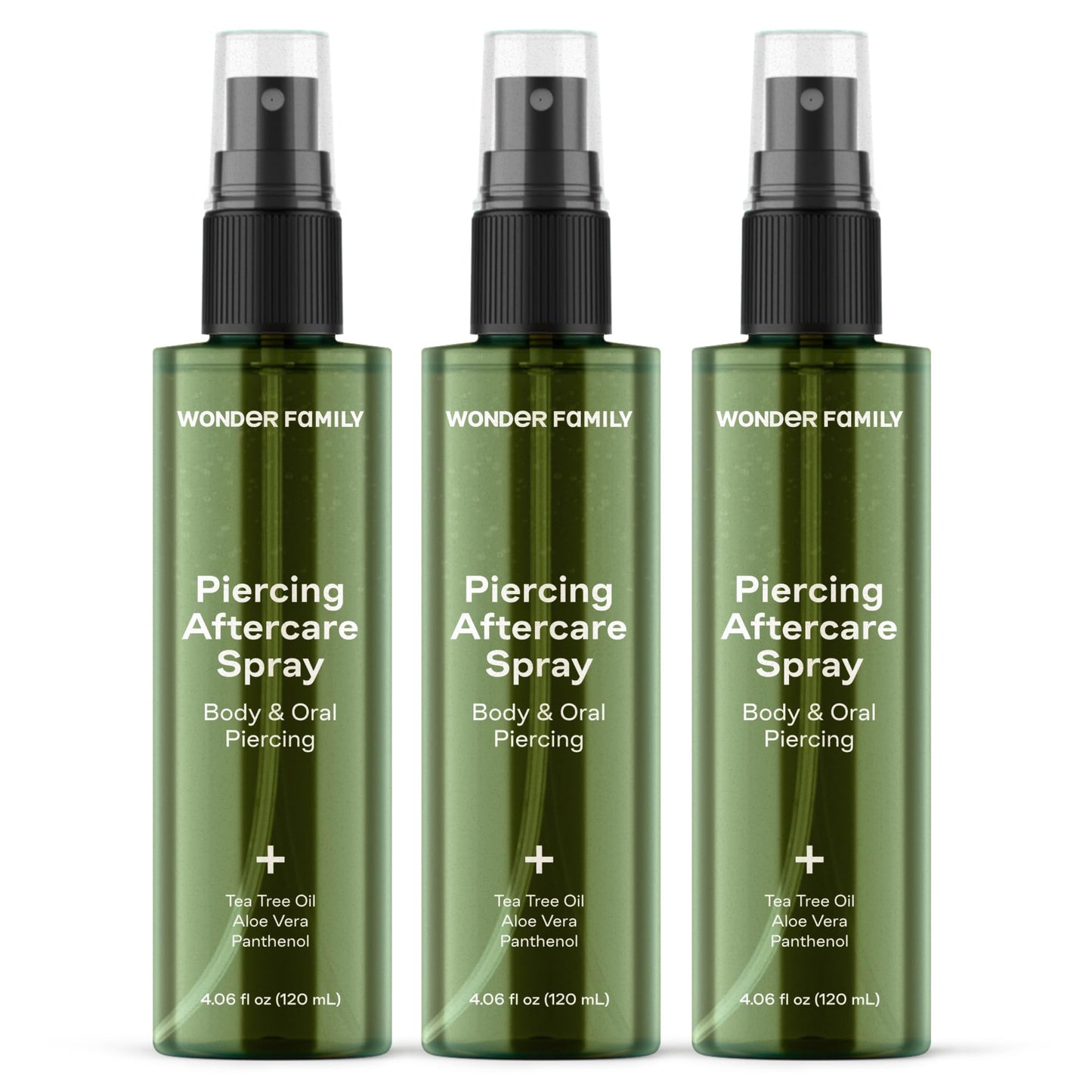 Piercing Aftercare Spray - Sterile Saline Solution for Piercings with Panthenol & Tea Tree Oil for Piercing Bumps Lip, Body, Nose Rings, & Ear Piercing Cleaner Keloid bump removal (3 Pack)