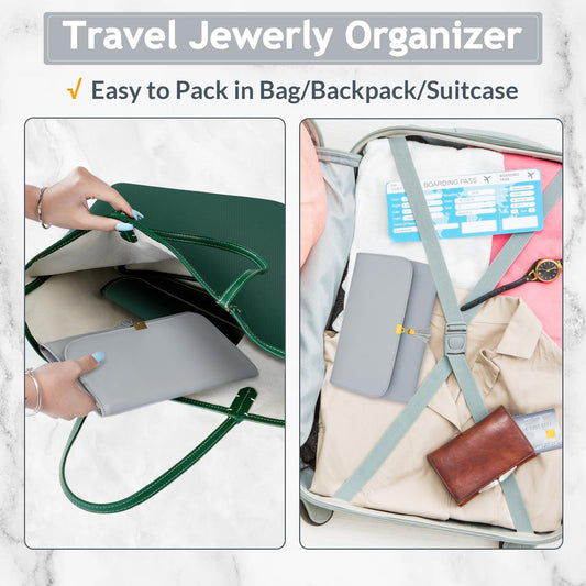 MATEIN Jewelry Travel Organizer for Women, Tangle Free Portable Leather Jewelry Storage Roll Bag Envelope Clutch, Waterproof Lightweight Jewelry Case Holder for Necklaces, Rings, Earrings, Bracelets