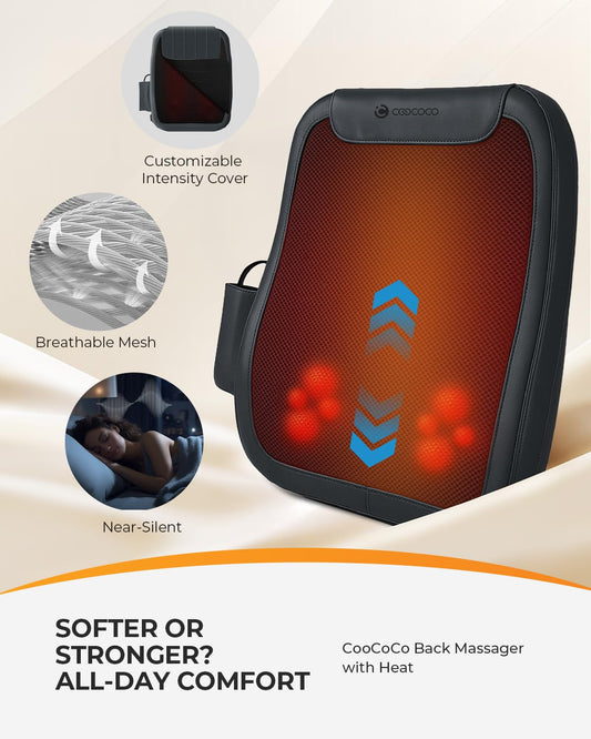 CooCoCo Shiatsu Back Massager for Pain Relief Deep Tissue, FSA Eligible, HSA Lower Back Massager with Heat, 4D Rolling Up and Down Back Massage, Christmas Birthday Gifts for Men Women Him Her(Corded)