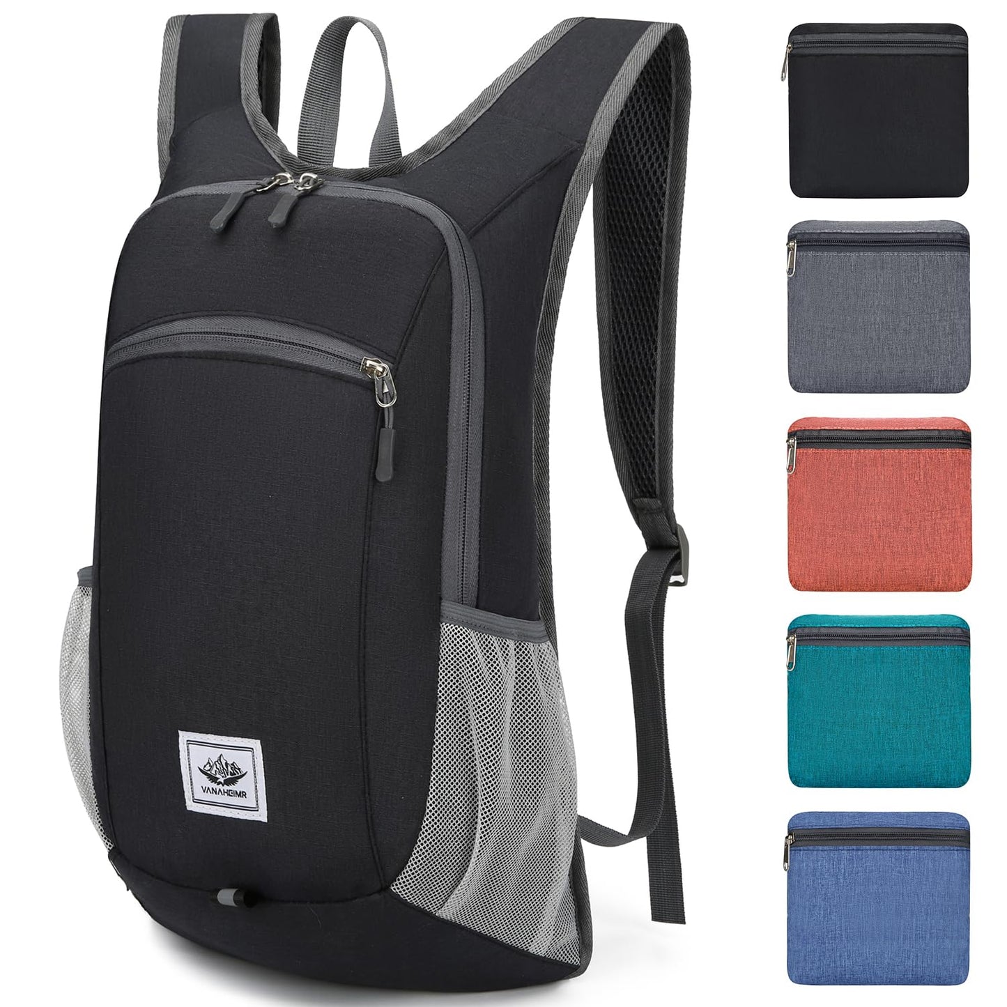 Esup 15L Lightweight Hiking Backpack Foldable Small Travel Backpack Packable Camping Backpack for Women Men (Black)