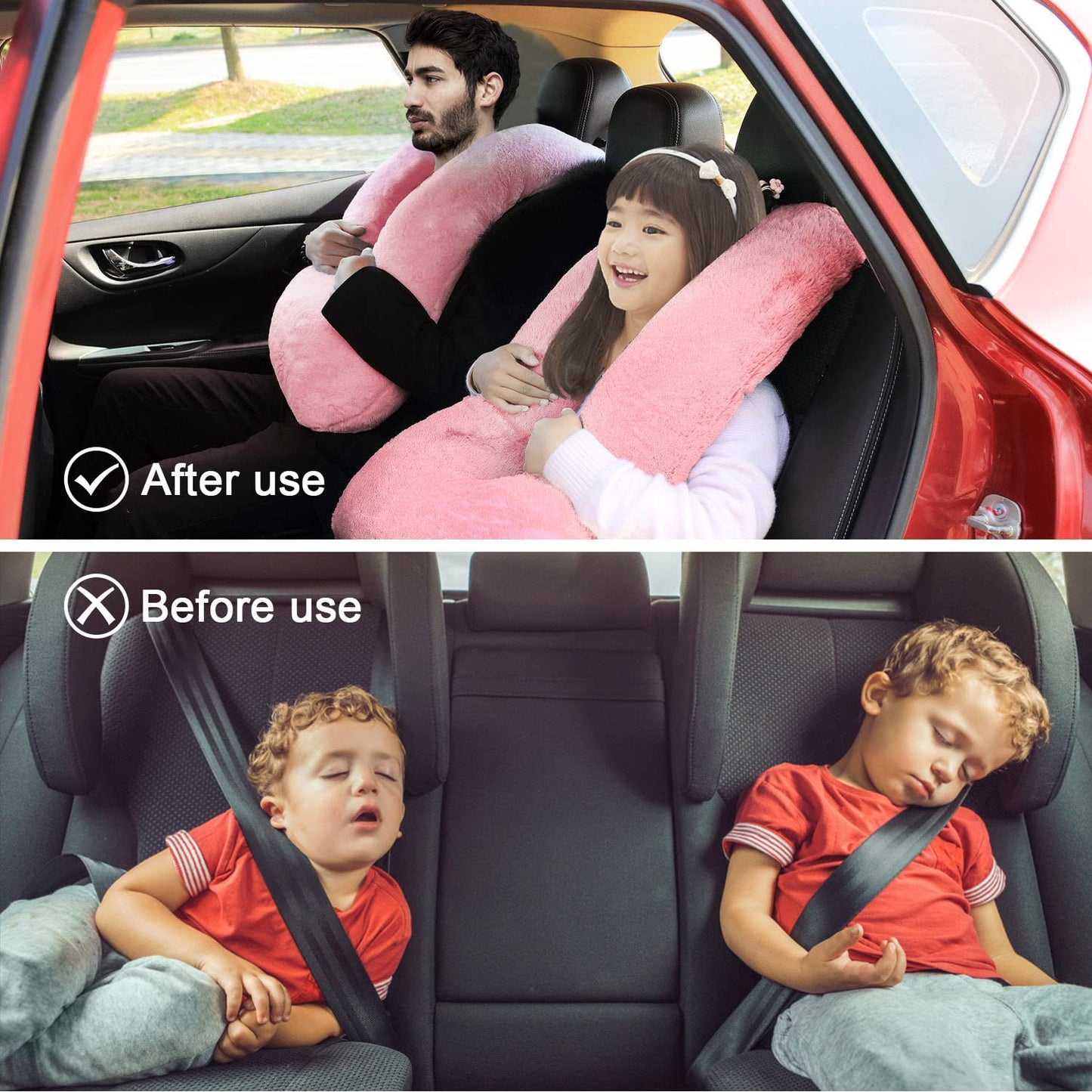 MROUEN Car Pillow for Kids – Comfort Travel Pillow for Car – Soft Cotton Support Cushion for Children and Adults on Long Trips (Pink)