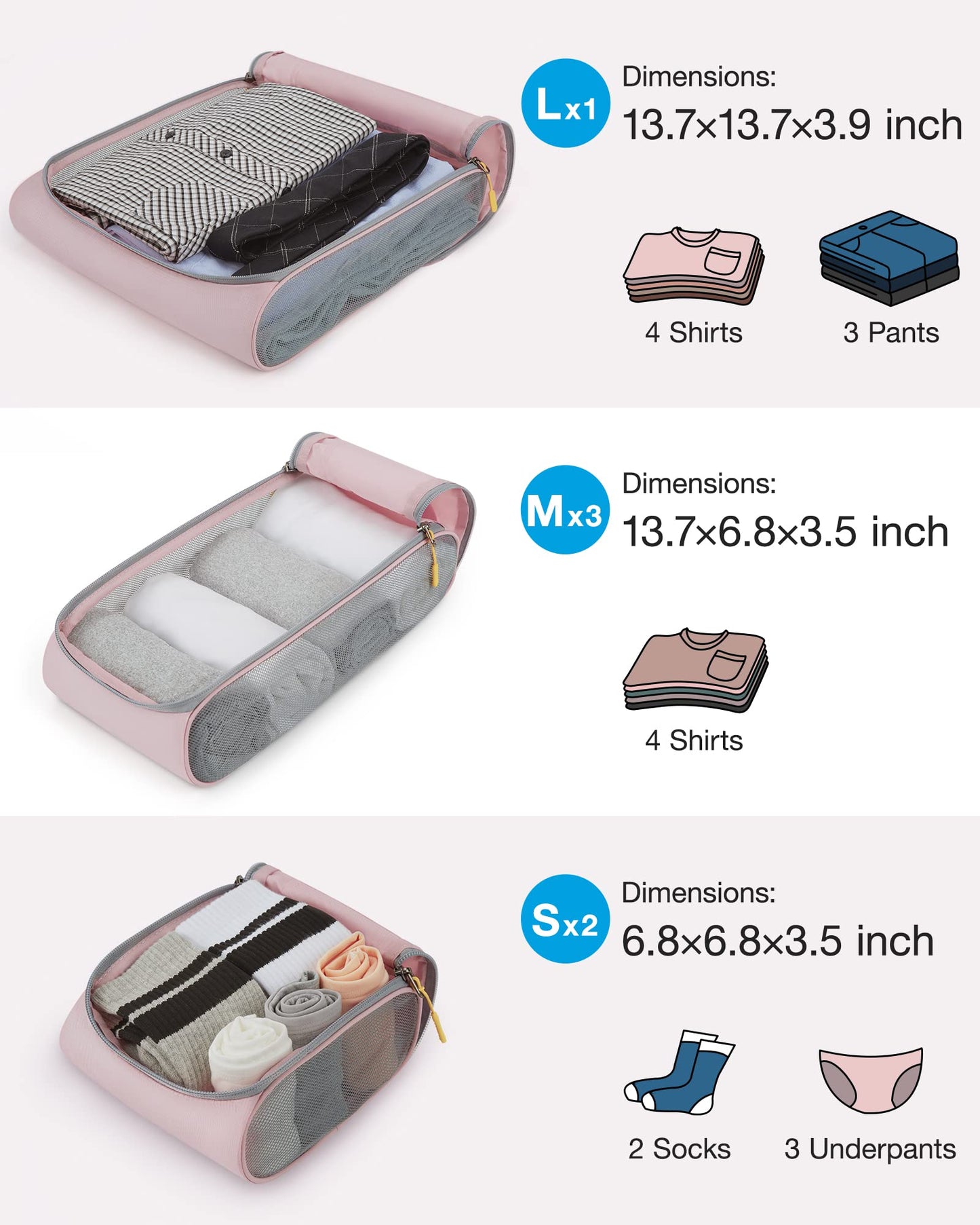 BAGSMART Keep Shape Packing Cubes for Travel, 6 Set Travel Cubes for Packing, Lightweight Suitcase Organizer Bags Set for Travel Essentials