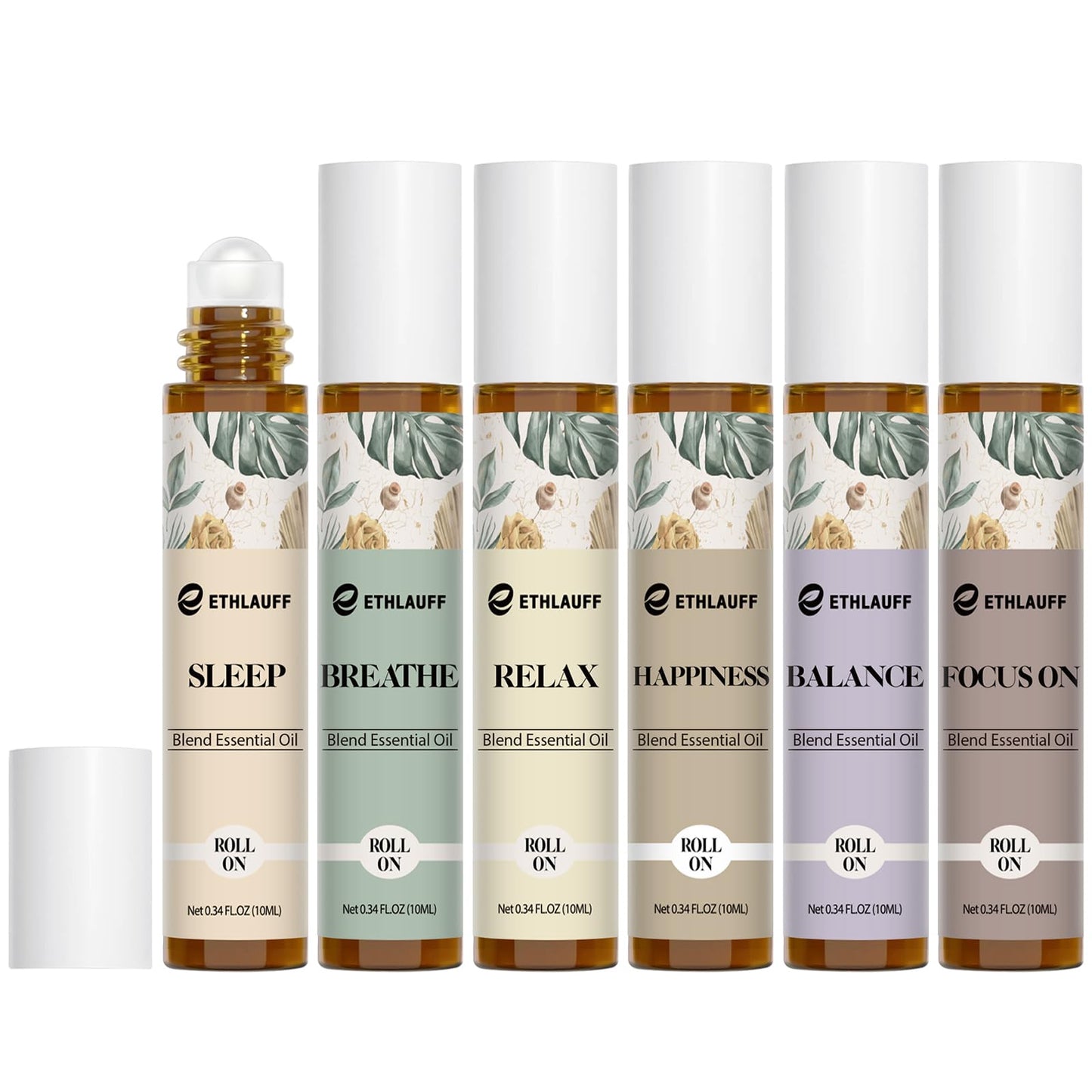 Essential Oils Roll On Set 6 Pack - (Relax, Sleep, Balance,Breathe, Focus on, Happiness) Aromatherapy Oil with Roller Ball, Essential Oils Blends for Skin - Relaxation Gift for Women and Men