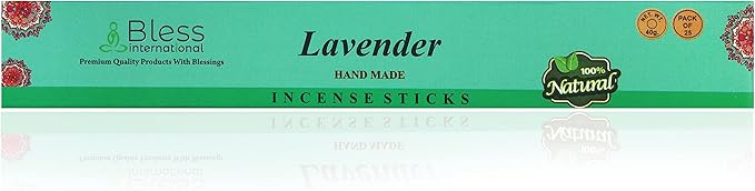 Bless-Lavender 100%-Natural-Handmade-Hand-Dipped-Incense-Sticks Organic-Chemicals-Charcoal-Free Purification-Relaxation-Positivity-Yoga-Meditation Best-Woods-Scent (25 Sticks (1.4 OZ))