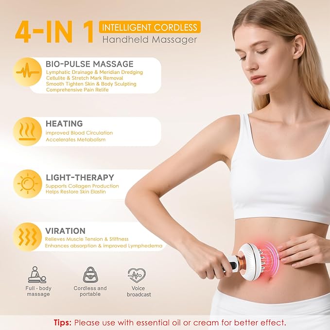 4-in-1 Body Sculpting Machine - Lymphatic Drainage Massager - Anit Cellulite Massage Tool Help Reduce Stretch Marks & Cellulite & Fat, Pain Relife Devices for Body (Belly, Legs, Arms, Butt, Low Back)