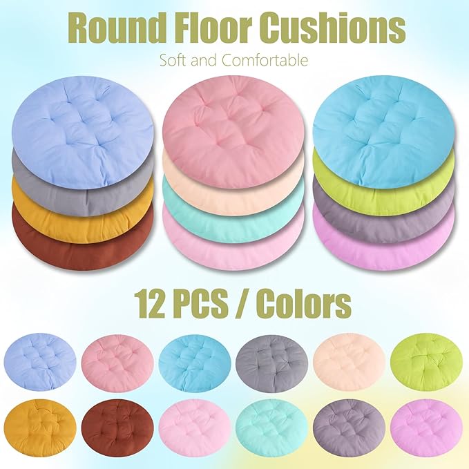 12 Pcs 16 Inch Floor Pillows Cushions for Kids, Toddlers, Adults - Flexible Seating Pillows for Classroom, Home, School - Reading, Playing Chair Cushions (Bright Color)