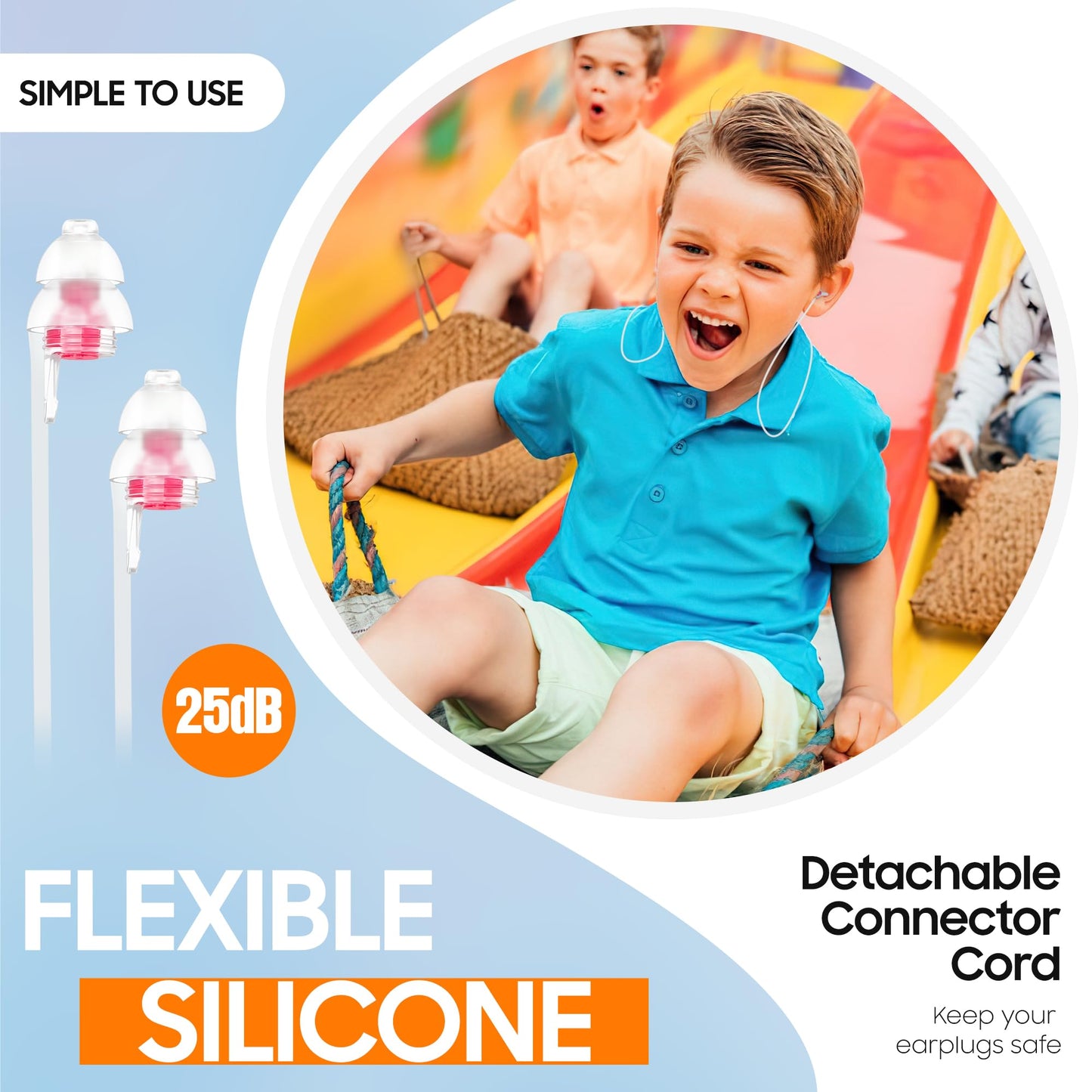 Softvox Kids Earplugs with String (6-12 yrs) – Ear Pressure Relief & Prevent Ear-Pain Airplane Travel Protection, Reusable Noise Sensitivity Ear Plugs for School, Home, Playtime, Beyond, 25 dB