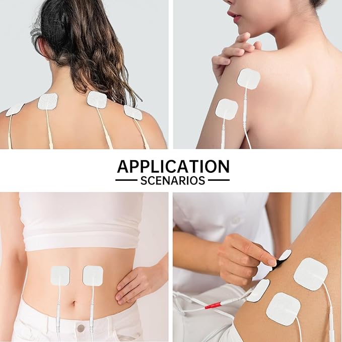 20PCS TENS Unit Replacement Pads, TENS Electrodes Pads Self-Adhesive Electrode Pads 2"x2" Reusable Tens Unit Patches Compatible with TENS Machine Use 2.0mm Pin Connector Lead Wires (2”x2“)