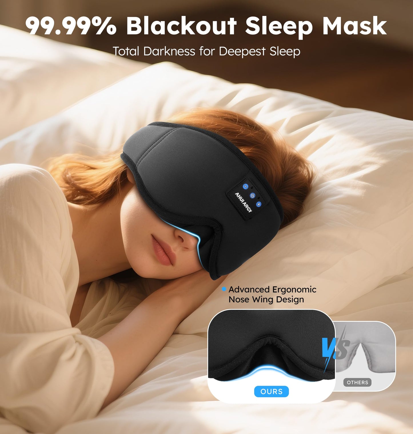 AHUIARGY Ice Silk Sleep Mask with Headphones, Sleep Headphones for Side Sleeper with 3D Cups, Bluetooth 5.4 Sleeping Eye Mask, Total Blackout Sleeping Headphones for Women Men(Black)