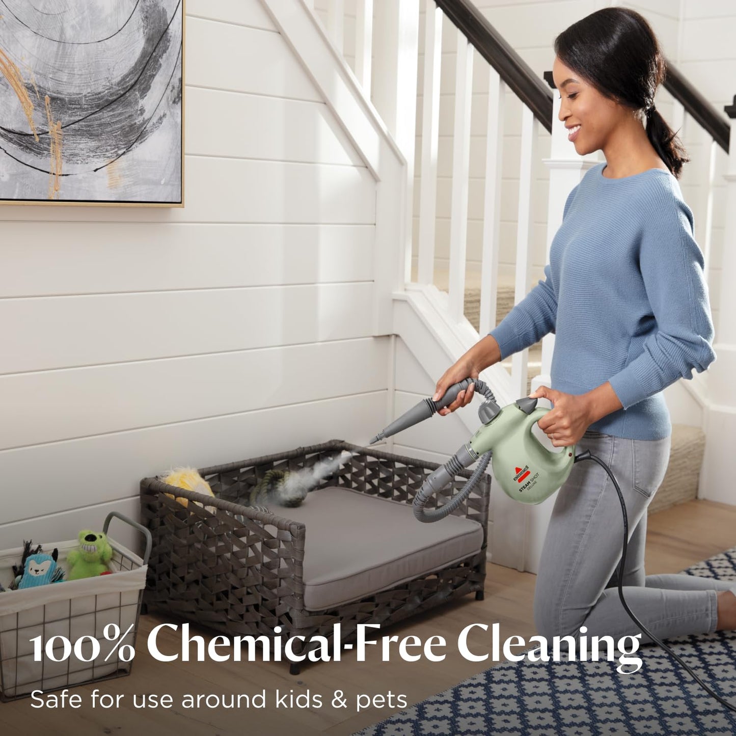 BISSELL Steam Shot Deluxe handheld pressurized steamer for maintenance cleaning with 10 cleaning tools