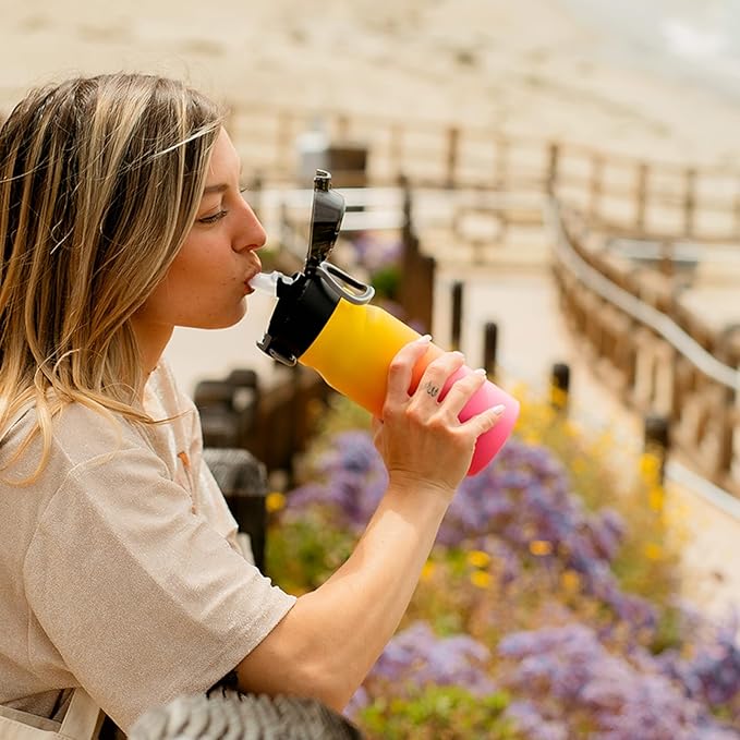 BJPKPK Water Bottle With Straw 14oz Insulated Water Bottles Reusable Stainless Steel Metal Thermo With Leak Proof Lockable Lid And Carry Handle,Rainbow