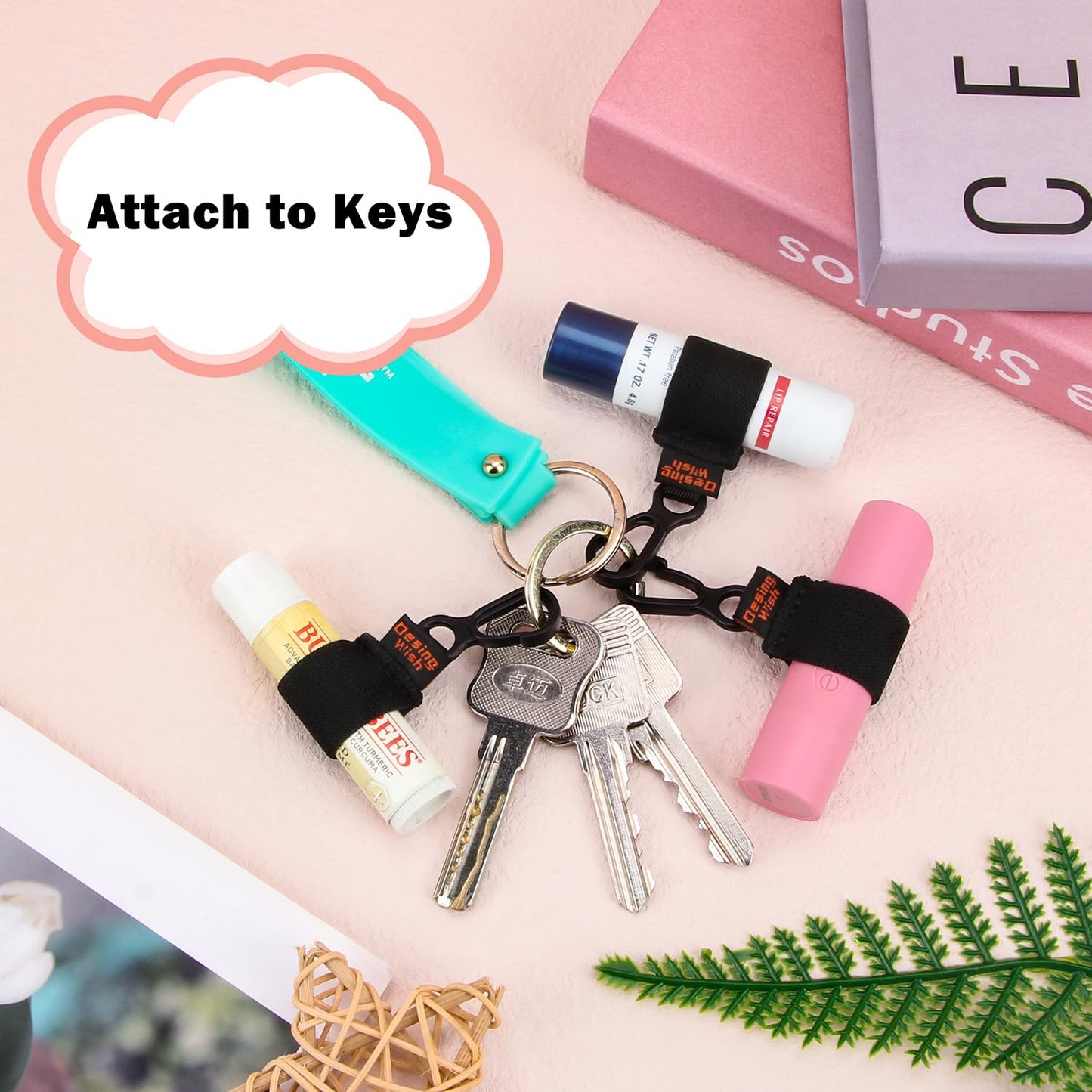 Desing Wish 3 PCS Mini Chapstick Holder Keychain Elastic Sleeve Chapstick Keychain Holder for Lip Balms/Lip Gloss/Lipsticks, Portable Lip Balm Holder Sleeves for Keys/Purse/Lanyard - Black