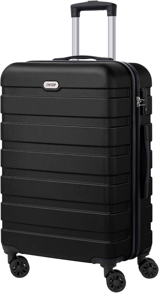 AnyZip Luggage PC ABS Hardside Lightweight Suitcase with 4 Universal Wheels TSA Lock Checked-Medium 24 Inch Black