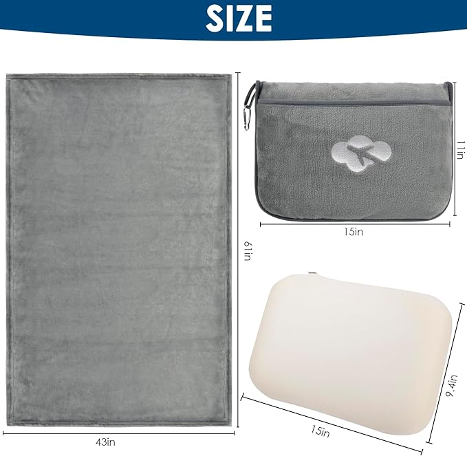 Blanket Pillow for Airplane Travel Essentials - 3 In 1 Travel Blanket and Pillow Set for Women Gifts, Plane Compact with Bag for Long Flight, International Traveler Must Haves Flying Accessories(Gray)