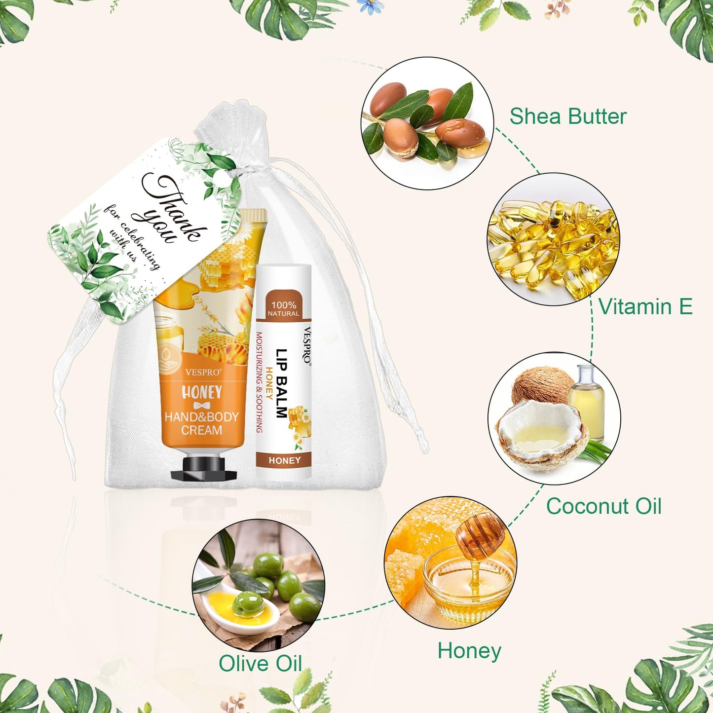 50 Sets Hand Cream Bulk and Lip Balm Bulk Gifts, Bridal Shower Favors, Bridesmaid Gifts and Baby Shower Party Favors for Guests with Thank Card Organza Bags, Thank You Gifts and Small Gifts for Women