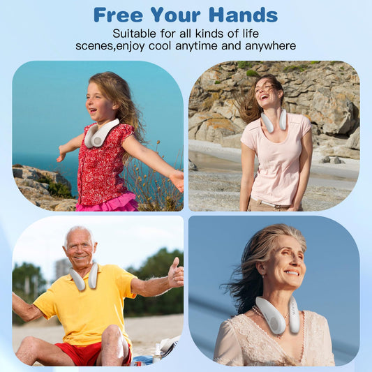 SMSELER Portable Bladeless Neck Cooling Fan: 6000mAh Rechargeable, 3-Speed Wearable Personal Air Conditioner, Hands-Free Quiet Cooling,Birthday Gifts for Men Women Dad Mom (White)