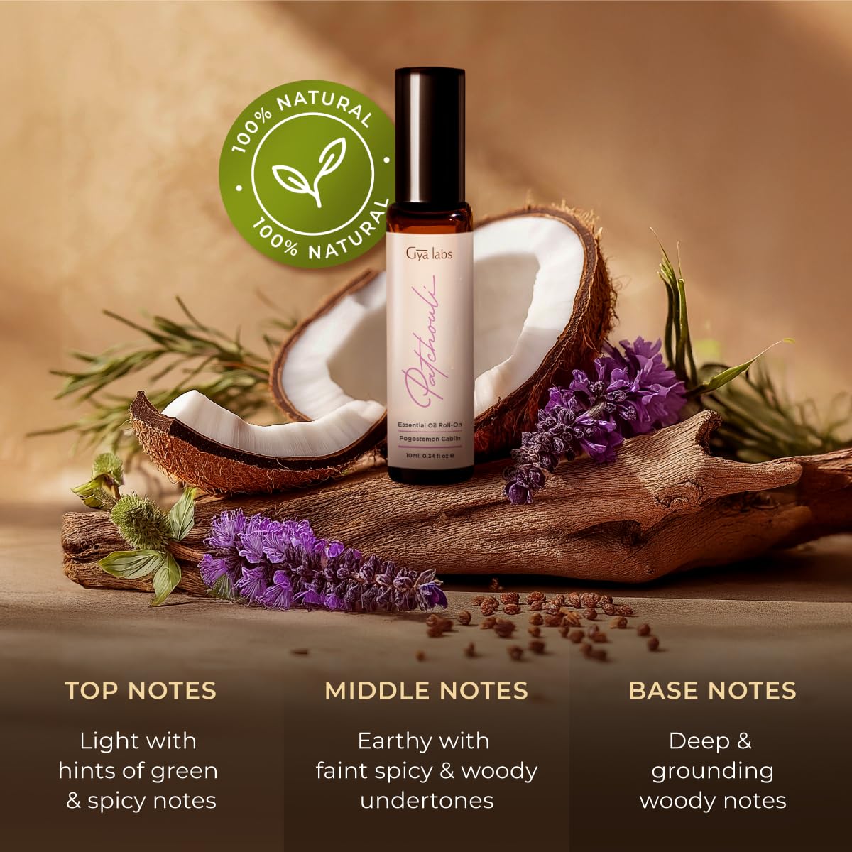 Gya Labs Patchouli Roll On, Luxurious Aroma for Confidence and Allure - Patchouli Essential Oil Roll On for Tranquillity and Inner Peace - 0.34 Fl Oz - Travel-Sized Convenience and Quick Absorption