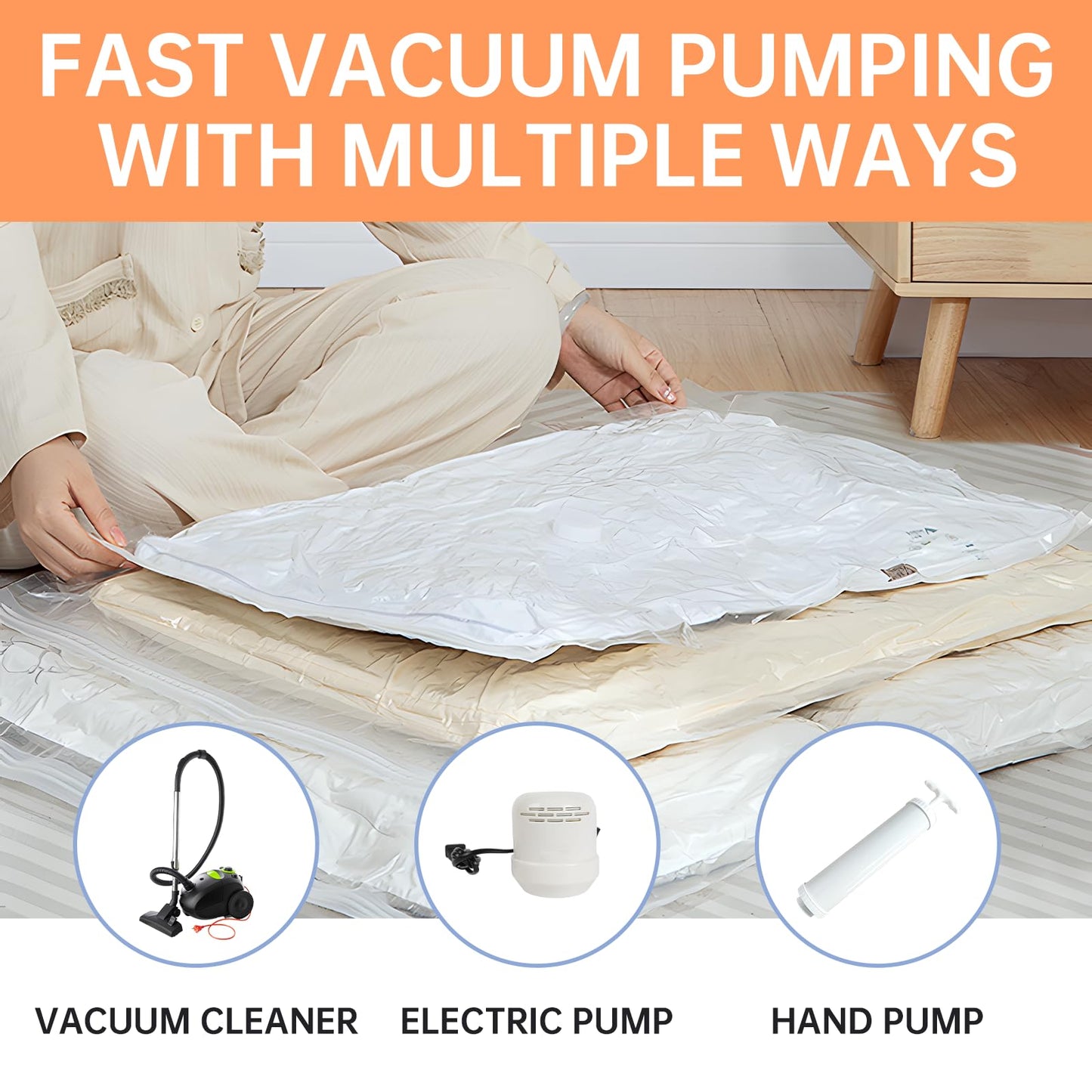 12 Pack Vacuum Storage Bags with Electric Pump, (3 Small, 3 Medium, 3 Large, 3 Jumbo) Vacuum Seal Bags for Clothing, Space Saver Bags for Travel, Luggage Compression Packing