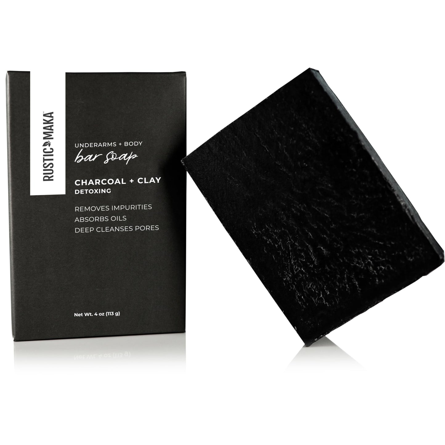 Rustic Maka Deep Cleansing Charcoal & Clay Soap Bar – Activated Charcoal Face & Body Soap for Acne-Prone, Oily, and Sensitive Skin – Kaolin Clay Formula for Pore Cleansing & Oil Control