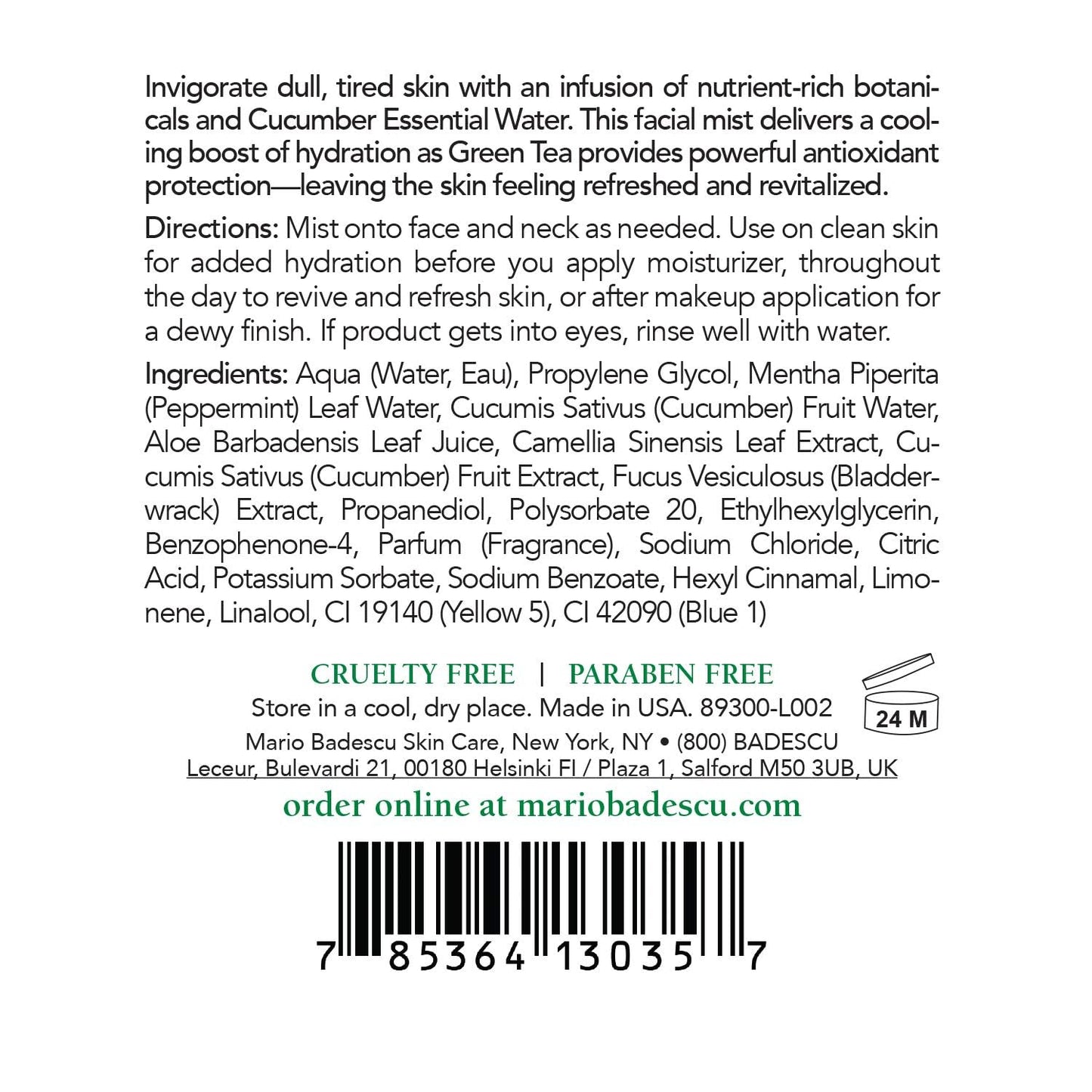 Mario Badescu Facial Spray 2 Piece Set, Includes Aloe, Chamomile & Lavender Face Mist PLUS Aloe, Cucumber, Green Tea Face Mist for All Skin Types, Dewy Finish, 4 Fl Oz, 2 Count (Pack of 1)