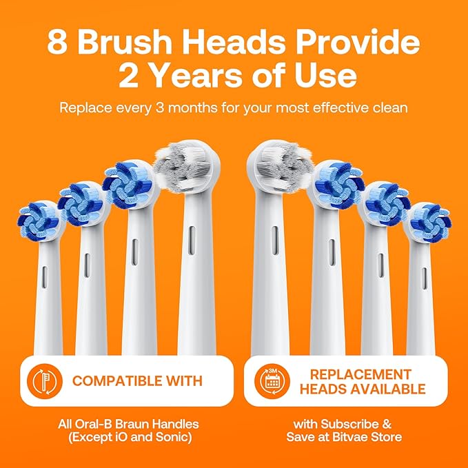 Bitvae R2 Rotating Travel Electric Toothbrush, 8 Professional Brush Heads, Carrying Case, 5 Teeth Care Modes, Pressure Alerts to Prevent Gum Injury, Long Duration