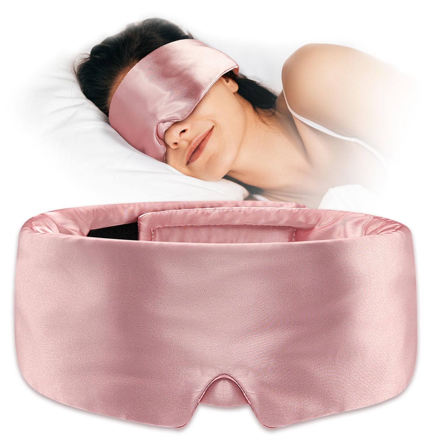 Umisleep Soft Sleep Mask, Blackout Eye Mask for Side Sleepers, Women Men Sleeping Mask, Anti-Wrinkle & Softer Than Real Mulberry Silk Eye Cover, Satin Blindfold with Adjustable Band, Pink