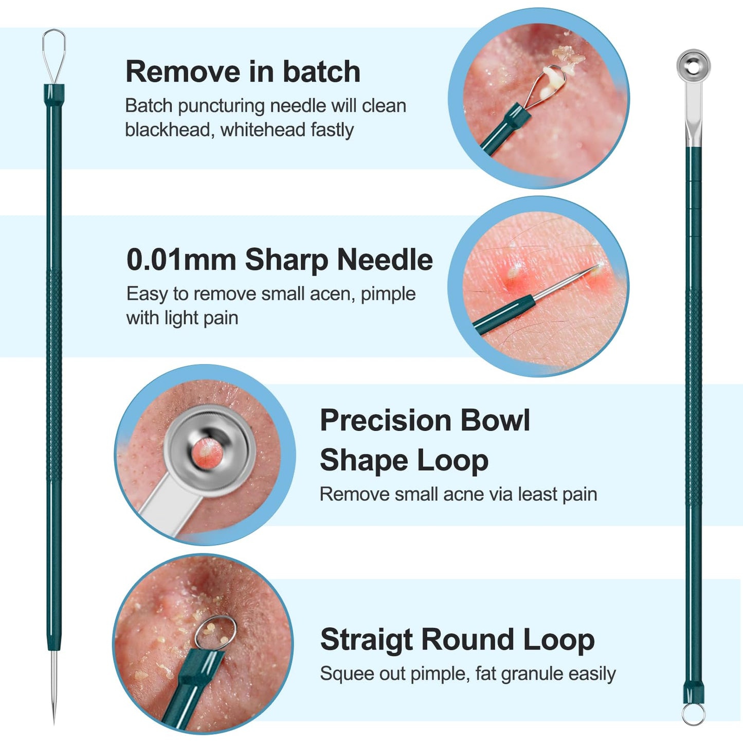 Blackhead Remover Tools Pimple Popper Tool Kit Comedones Extractor Acne Removal Kit for Whitehead, Blemish, Popping. 5pcs Pimple Extractor with Blackhead Tweezers for Nose Face