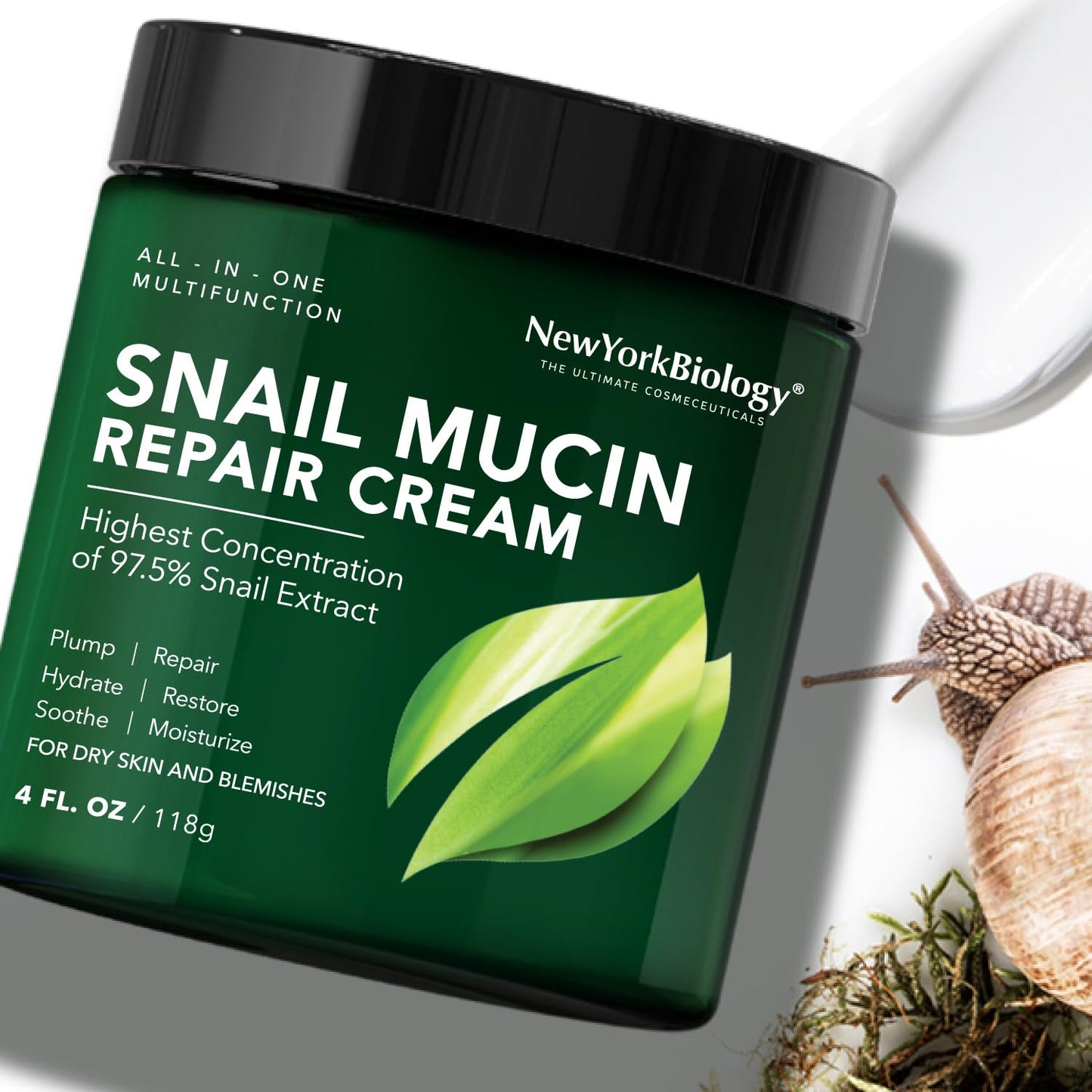 New York Biology 97.5% Korean Snail Mucin Moisturizer - Face Cream 4 Fl Oz - 100 g - Face Moisturizer for Dry Skin - Skin Care Moisturizing and Hydrating Facial Moisturizer