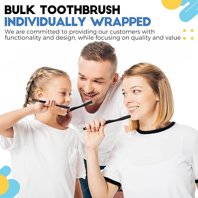 CHENGU 200 Pack Individually Wrapped Disposable Toothbrush Bulk Single Use Toothbrush with Soft Bristle for Women Men Adult Hotels Guest Travel Donation(Black)