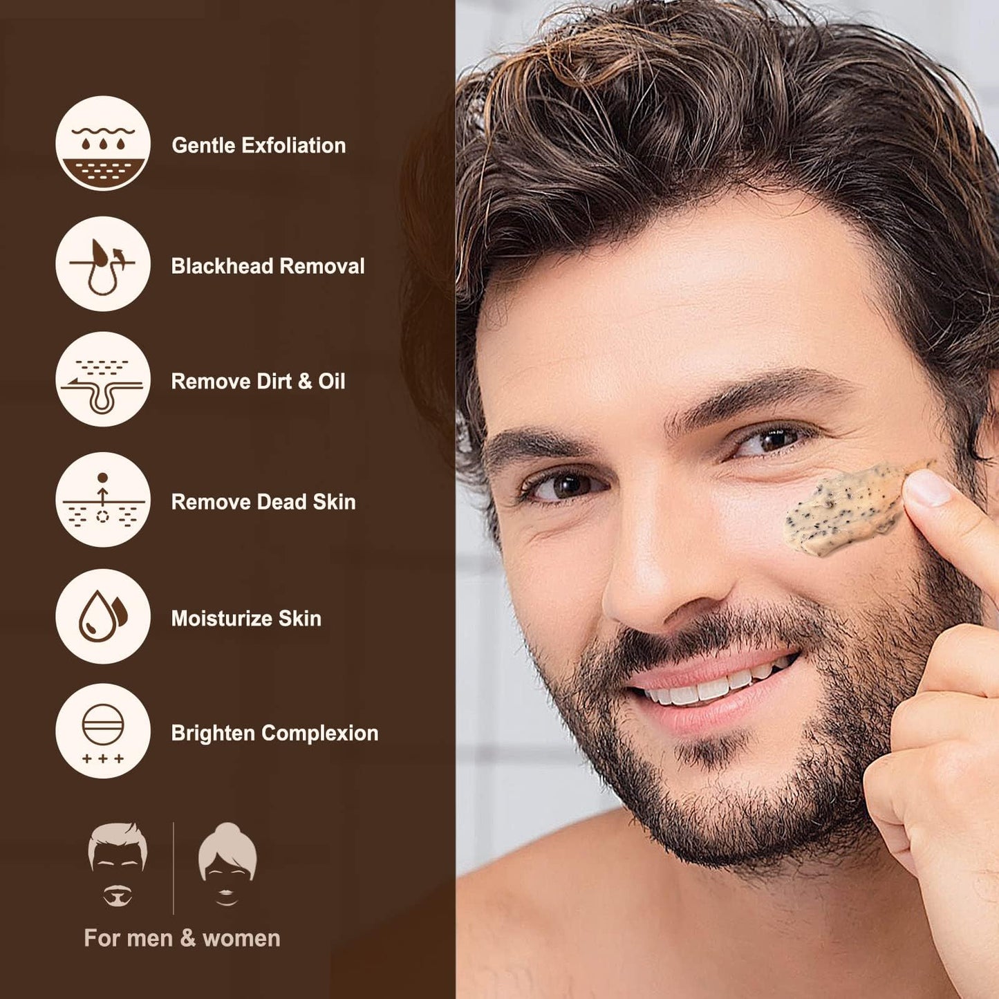 JVR Face Scrub for Men, Facial Scrub for Deep Exfoliating, Cleansing, Removing Blackheads, Ingrown Hair, Pre-shave Soften, Organic Formulated with Coffee Extract, AHA and BHA Face Exfoliator (4.23 oz)