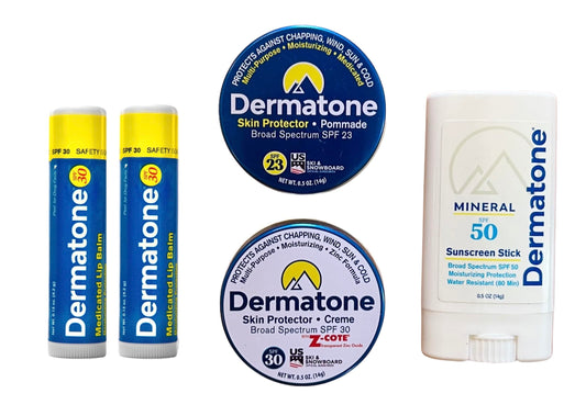 Dermatone Outdoor Protection Kit | Contains 4 of our Sunscreen, Skin Protection Products | Classic Tin, Z-Cote, Mineral Sunscreen Stick & 2 Medicated Lip Balms