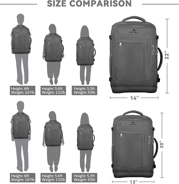 Carry On Backpack, 50L Extra Travel Laptop Backpack for Men Women, Big Bag Business Travel Essentials Gifts for men, 17 Inch Laptop Backpack Computer Bag Gifts for Him Men, Grey