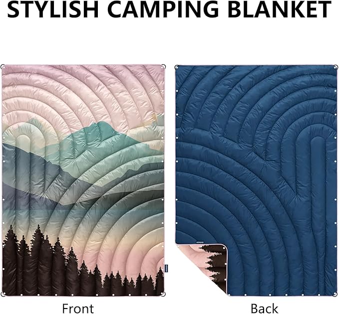 Camping Blanket,Puffy Printed Camping Blanket Lightweight Packable Outdoor Blanket for Camping,Traveling, Stadium, Hiking, Picnics