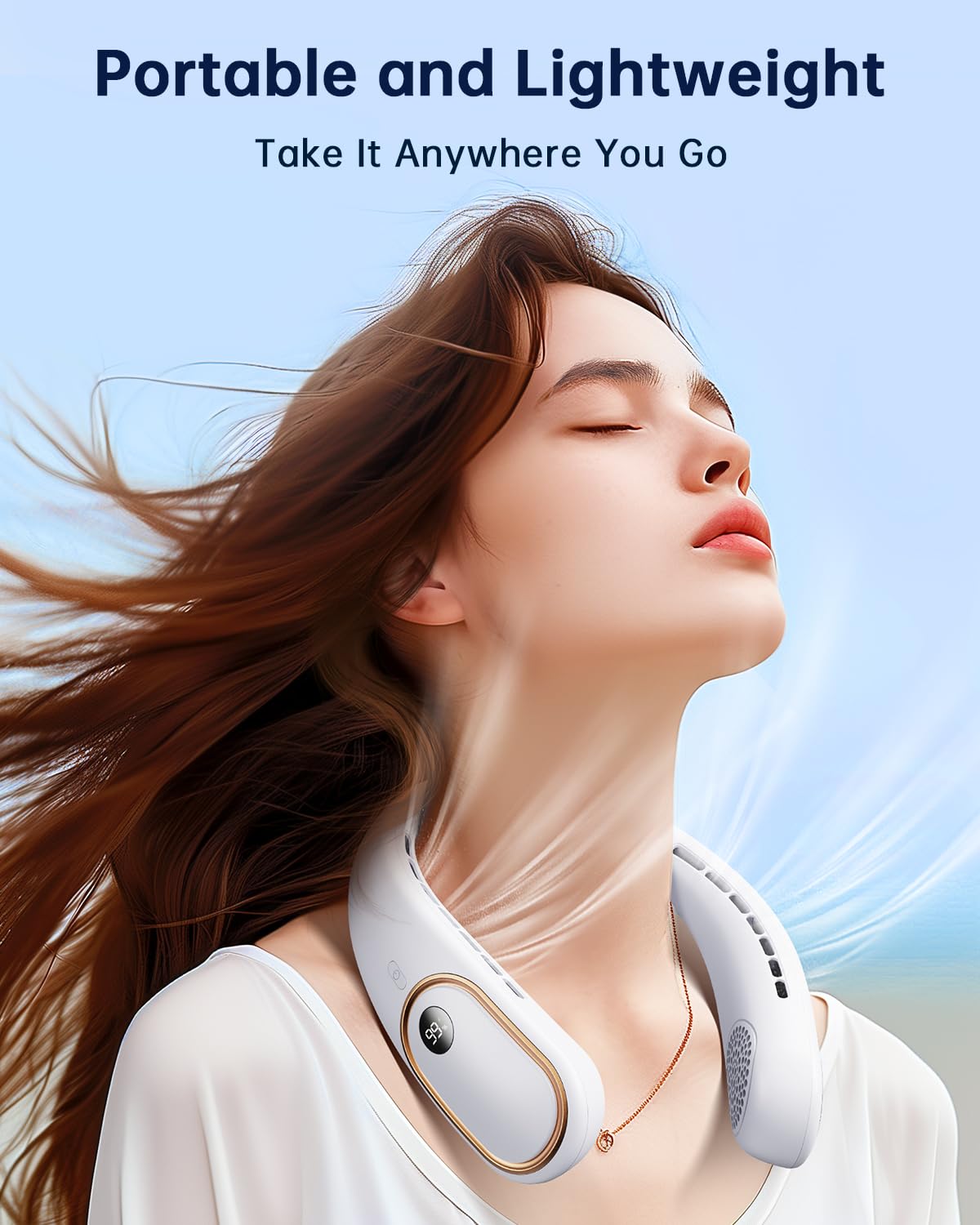 VETIFINAL Neck Fan Rechargeable - 5000mAh Portable Neck Fan with Digital Display, 4 Speeds 75% Stronger Cooling, Hands-Free Personal Fan for Women/Men/Kids, Type-C Fast Charge, Gift-Ready Packaging