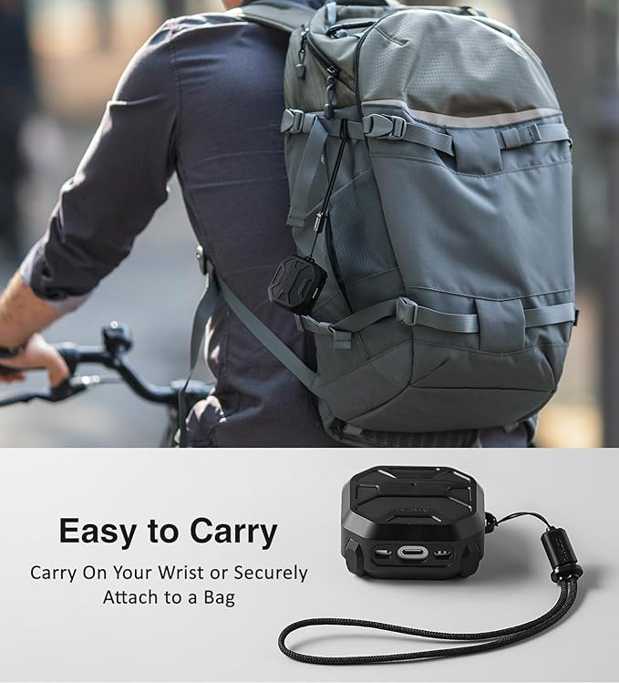 Compatible with AirPods 4 Case, Rugged TPU Double-Layer Cover, Powerful Shockproof Full Protection with Lanyard, Reinforced Magnetic Lid Lock for AirPods 4th Generation case(Black+Black)