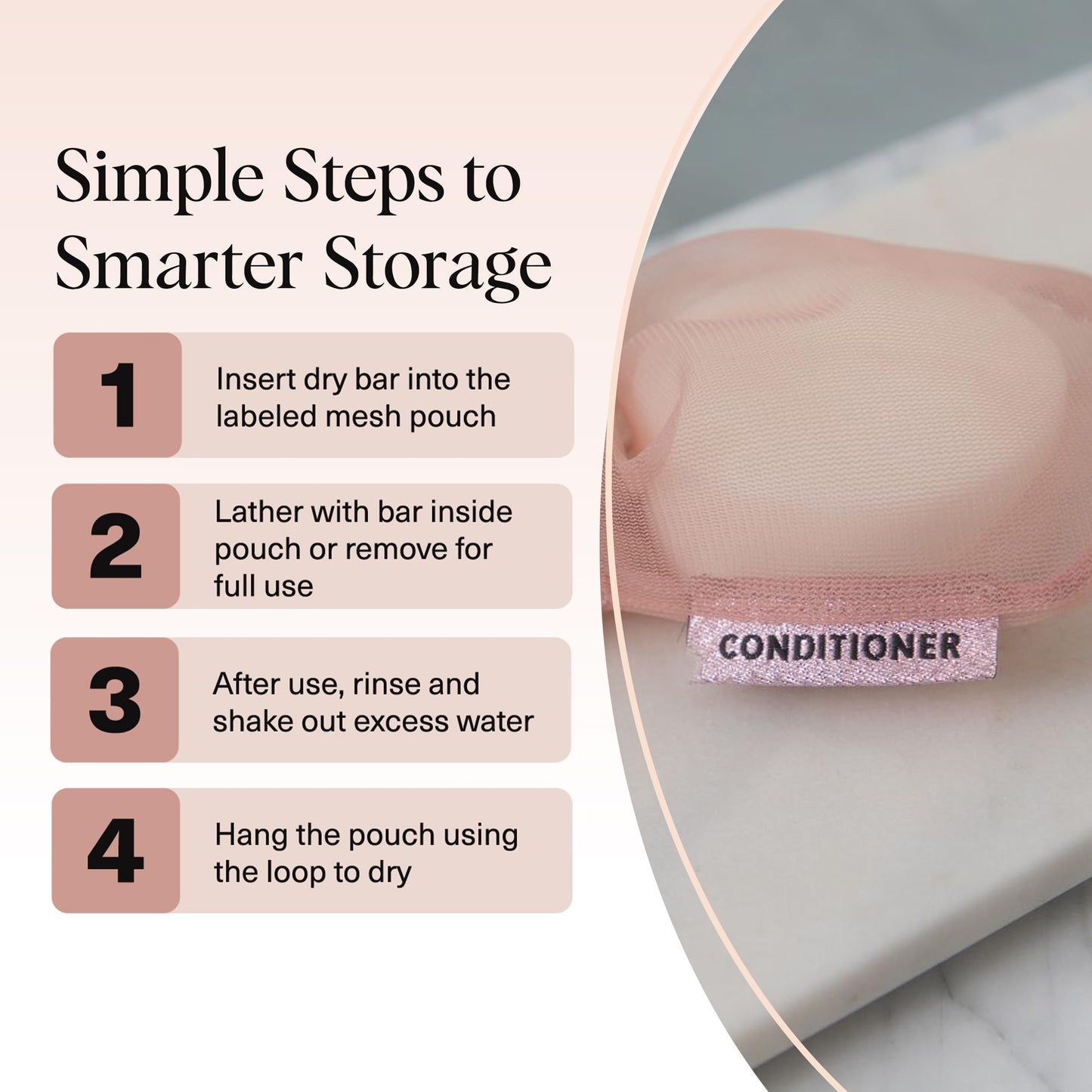 Kitsch Bar Soap Saver Bag – Patented Mesh Bag Soap Holder for Shampoo and Conditioner Bars - Extends Use & Prevents Soggy Mess - Recycled Mesh Beauty Pouch, Eco-Friendly - 2pc Set, Blush & Terracotta