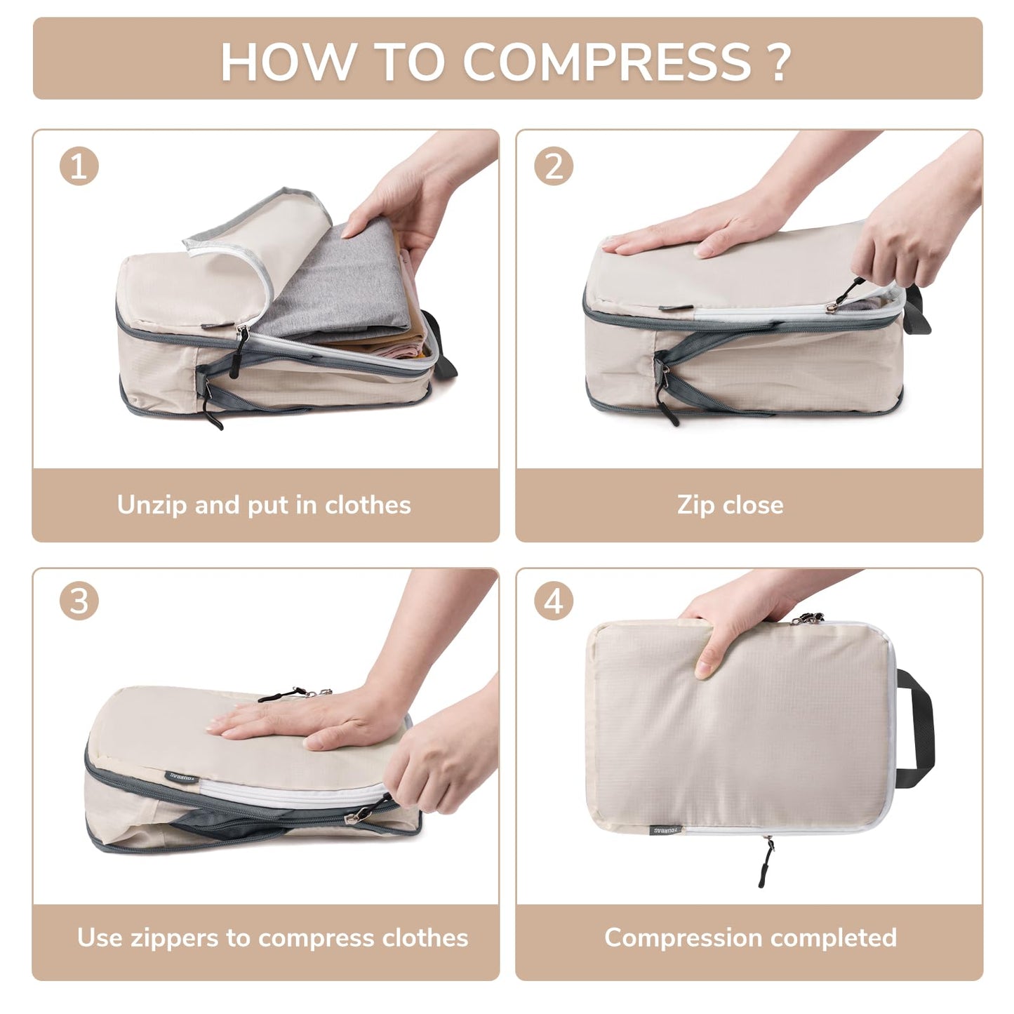 CherryNow Compression Packing Cubes, 7 Set Packing Cubes for Travel Women, Travel Essentials for Backpack, Beige