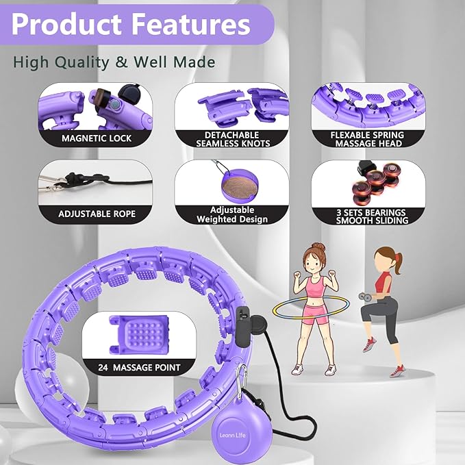 30/12 Knots, Upgraded Magnetic Lock Weighted Hula Hoop for Adults Weight Loss, Infinity Hoop Plus Size, Children Adults Home Outdoors, Fitness Exercise, Abdominal Toner
