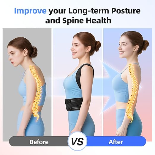 babaka Posture Corrector for Women and Men, Adjustable Full Back Support, Upper and Lower Back Pain Relief, Back Brace, Shoulder Straightener, Scoliosis, Hunchback, Thoracic, Spine Corrector (Medium, Waist: 28''-36'')