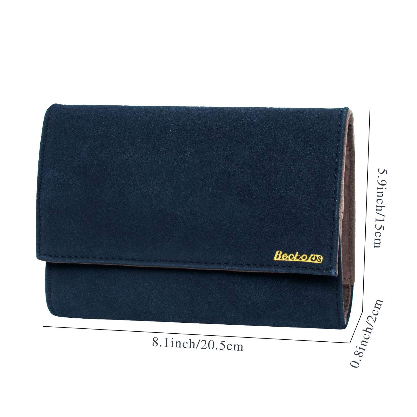 Becko US Jewelry Organizer Roll Travel Jewel Bag case for Multiple Necklaces, Rings, Bracelets, Supple Leather & Suede, Large Capacity Without Crease, Lightweight, Portable & Practical (Dark Blue)