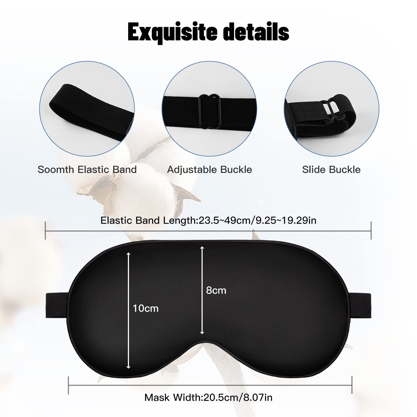 Sleep Mask, Silk Eye Mask for Sleeping with Adjustable Strap, Satin Blackout Sleeping Eye Mask for Men&Women, Comfortable Blindfold Eyeshade for Night Sleep(Black)