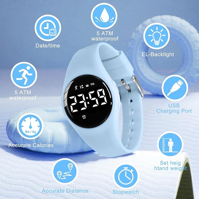 Kids Watches for Girls Boys Digital Sport Watch with Step Counter Pedometer Vibration Alarm Clock, No App Waterproof Fitness Tracker Kids Watch Boys Girls Teens Students Ages 5-16