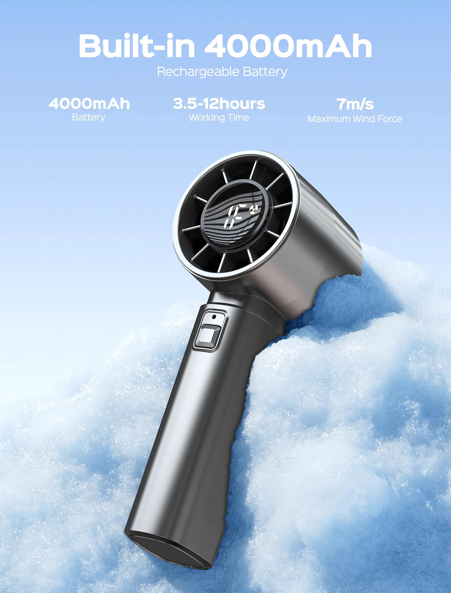 Portable Handheld Fan with Digital Display,High Speed 10000 RPM USB Rechargeable Mini Personal Fan, 4000mAh Battery, Hand Held Cooling for Travel/Camping/Outdoor - Grey (Ideal Gift for Women & Men)