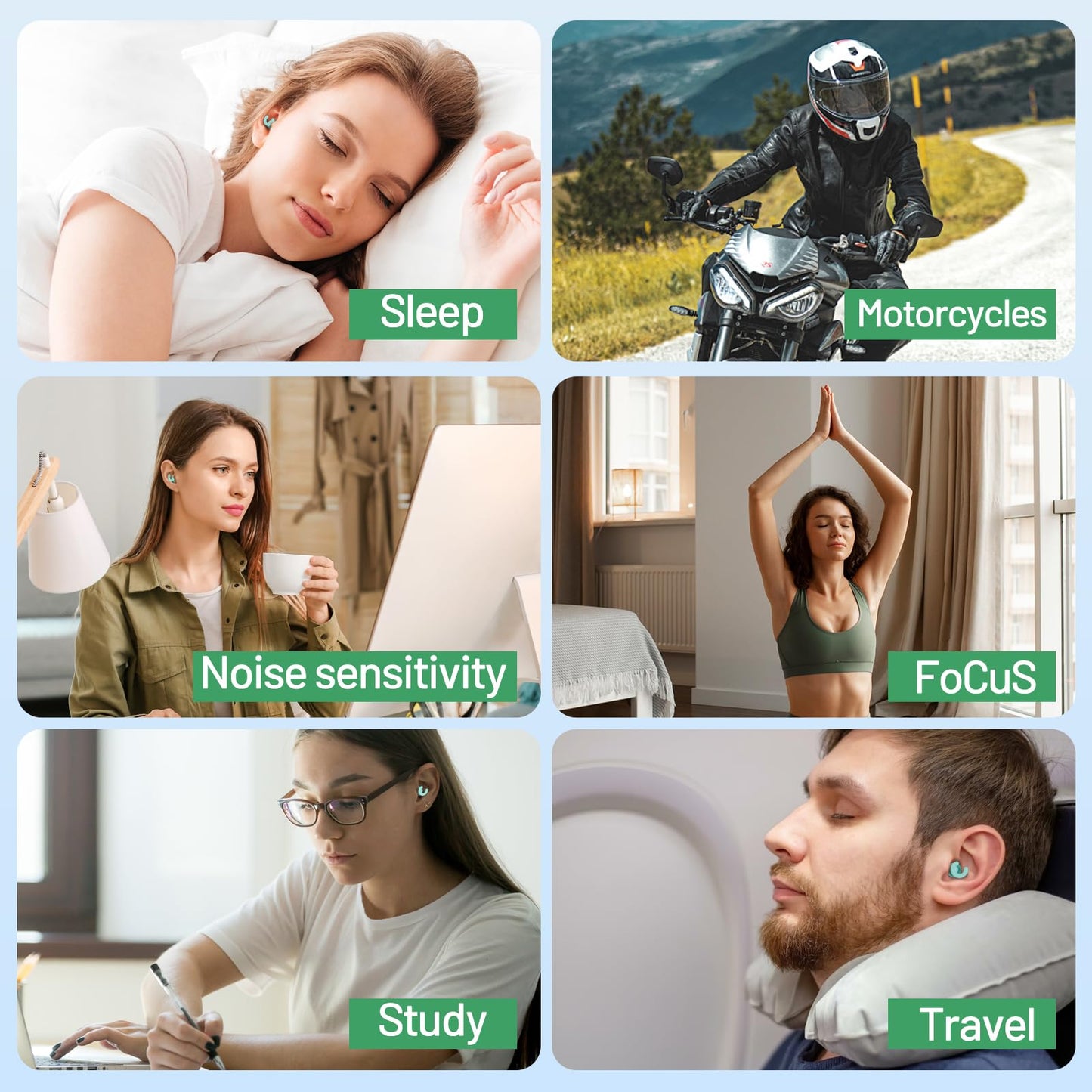 HeyFir Ultra-Soft Noise Cancelling Ear Plugs, Reusable Silicone for Sleep Concerts Travel Office,33dB (NRR),Ergonomic Integrated Design Fit for Small Ear Canals Noise Sensitivity (Green, 4 Pairs)