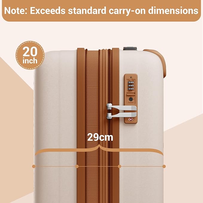Kono 20 Inch Expandable Hard-Shell Suitcase, Ideal For Short Trips, Durable PP Material, With 360° Spinner Wheels & TSA Lock, White/Brown
