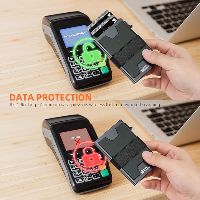 AUTLEY Slim Wallet for Men, RFID Blocking Mens Wallet, Pop Up Credit Card Holder Wallet with Cash Band (Grey)