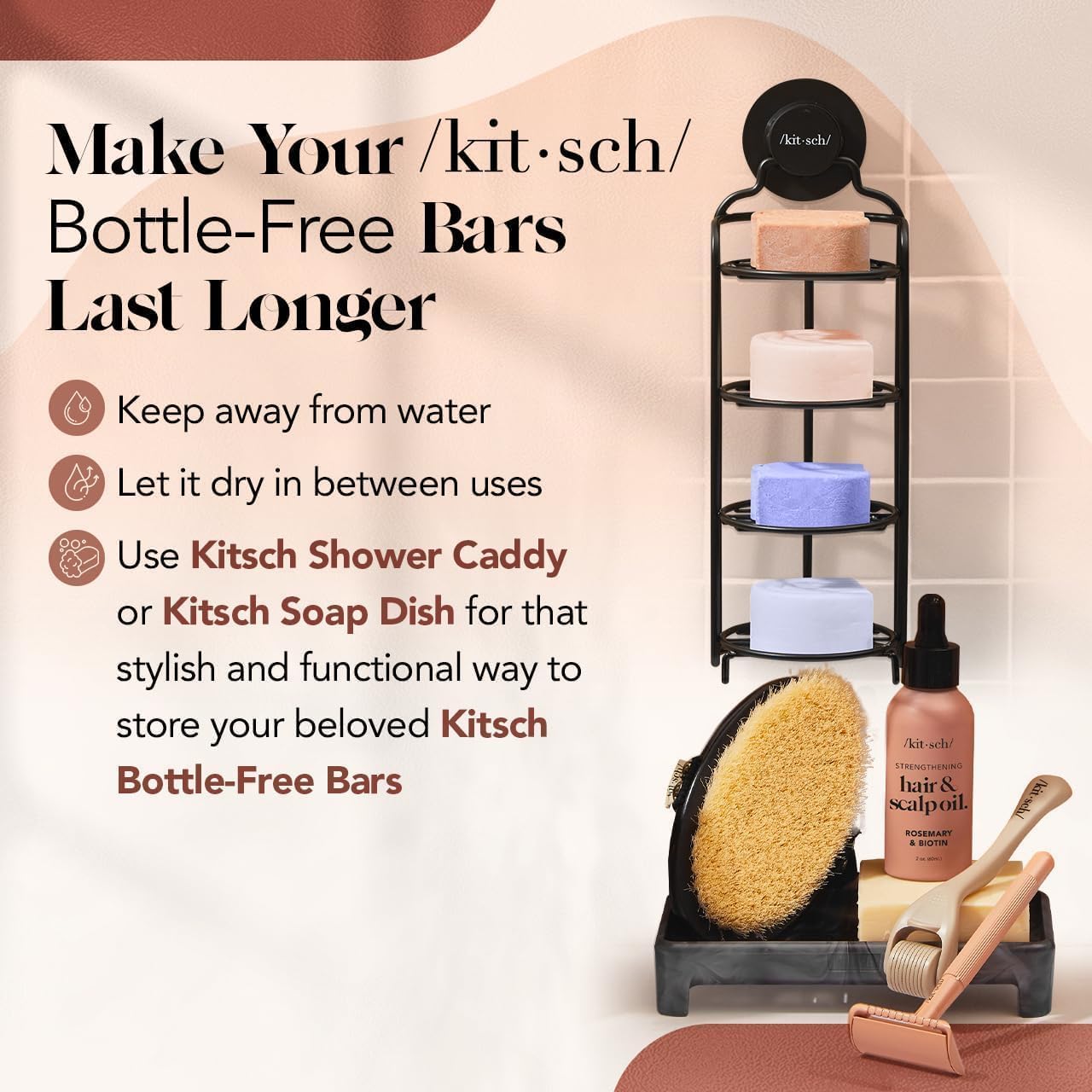 Kitsch Castor Oil Conditioner Bar Soap - Hydrating & Moisturizing Hair Care - Organic Castor Oil Conditioner for Hair Growth & Scalp Nourishment - Silicone & Paraben-Free, Vegan, Made in USA - 2.7oz