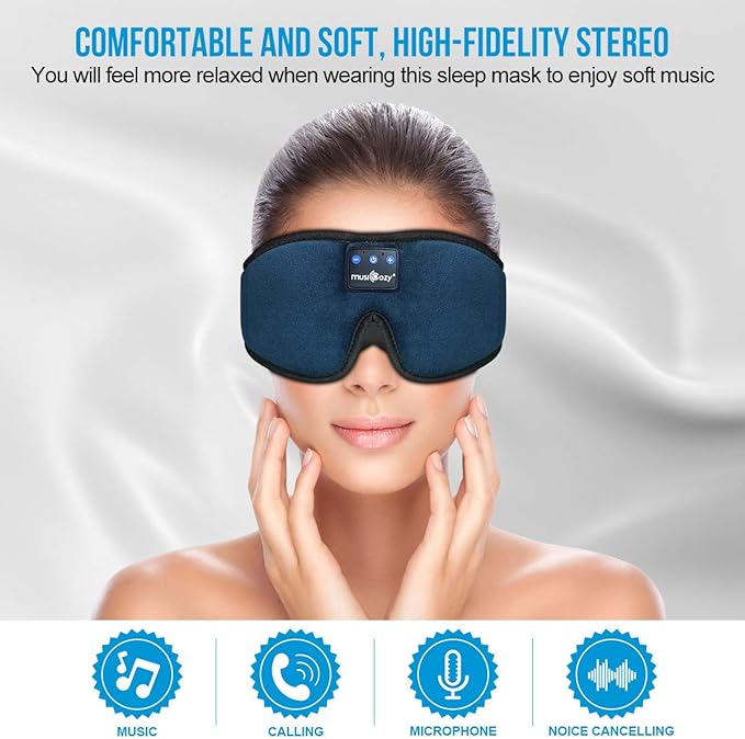 MUSICOZY Sleep Headphones, Bluetooth 5.4 Sleep Mask Headband Headphones Sleeping Eye Mask, Wireless Music Earbuds Earphones with HD Ultra-Thin Stereo Speakers for Side Sleepers Men Women