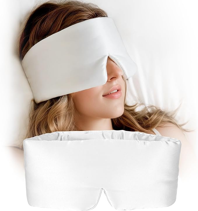 Silk Sleep Mask for Women and Men, Side Sleeper, 22 Momme Pure Mulberry Silk Total Blackout 100% Mulberry Eye Mask with Adjustable Headband Full Size, Eye Masks for Sleeping and Travel
